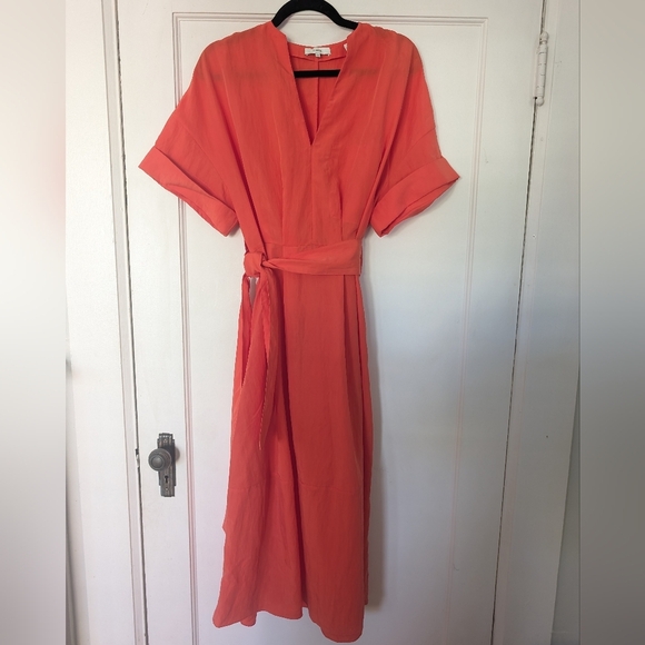 Vince Cuffed Short Sleeve V-Neck Dress Orange Women's XXS - Picture 3 of 10
